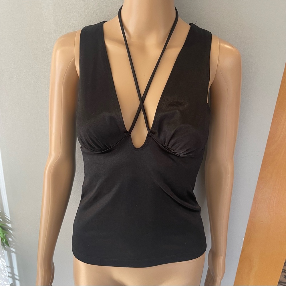 Black Strappy Plunge Neck Tank Top